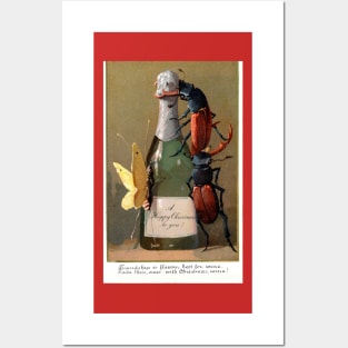 Victorian Christmas Wine and Insects Greetings Posters and Art